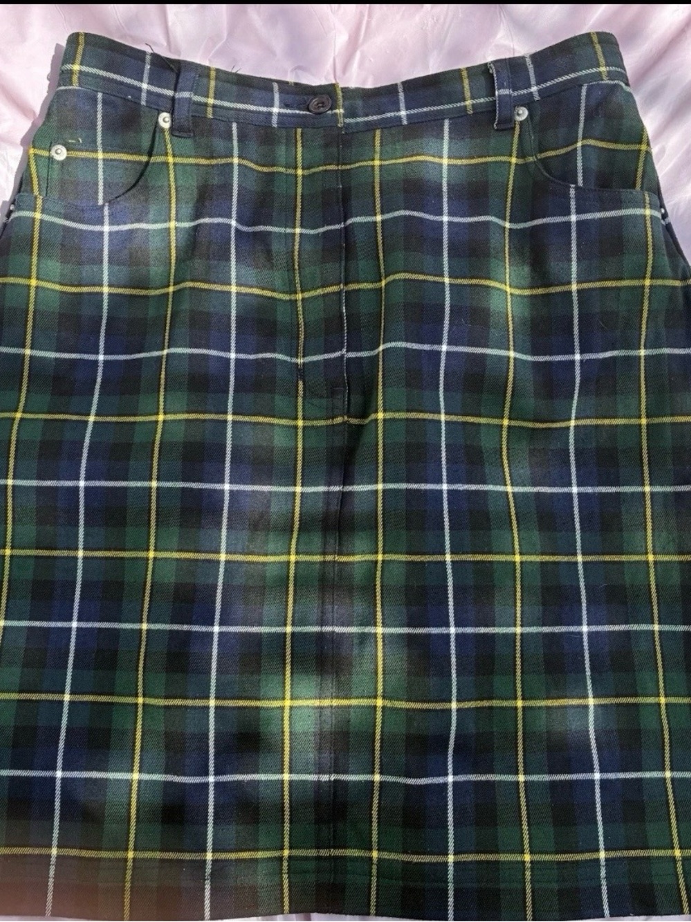 Adrienne Vittadini Green Navy Plaid Mini Skirt Pockets 90s Preppy Pinup Sz 10